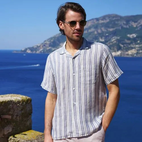 Men's Short Sleeve Linen Hawaiian Camp Collar Shirt