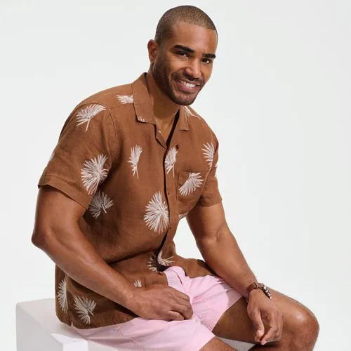 Men's Short Sleeve Linen Hawaiian Camp Collar Shirt