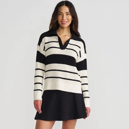 Women's Cotton Boucle Johnny Collar Shaker Pullover