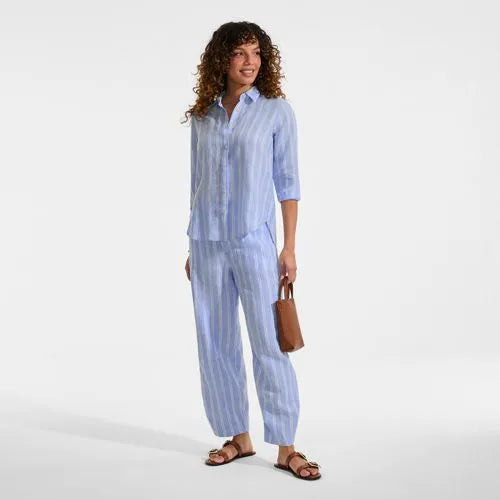 Women's Linen High Rise Pleated Barrel Leg Ankle Pants