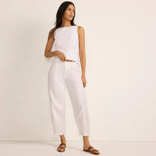 Women's Linen High Rise Pleated Barrel Leg Ankle Pants