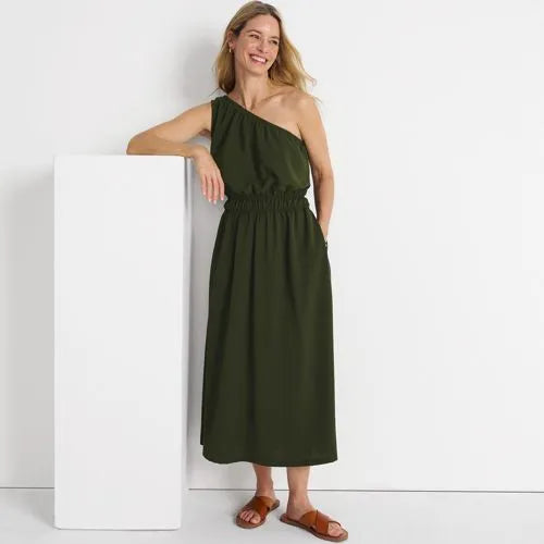 Women's Creaseless One Shoulder Midi Dress