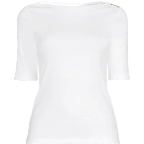 Women's Supima Cotton Elbow Sleeve Boatneck Button Shoulder Tee