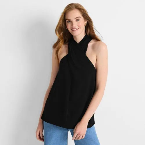 Women's Creaseless Twist Front Halter Top