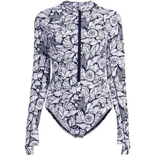Women's Tugless Long Sleeve Rash Guard One Piece Swimsuit