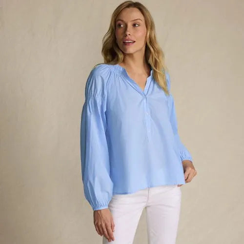 Women's Cotton Voile Long Sleeve Raglan Smocked Top