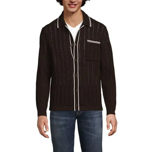 Men's Long Sleeve Button Through Summer Polo Cardigan