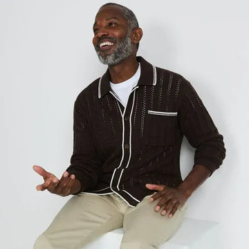 Men's Long Sleeve Button Through Summer Polo Cardigan