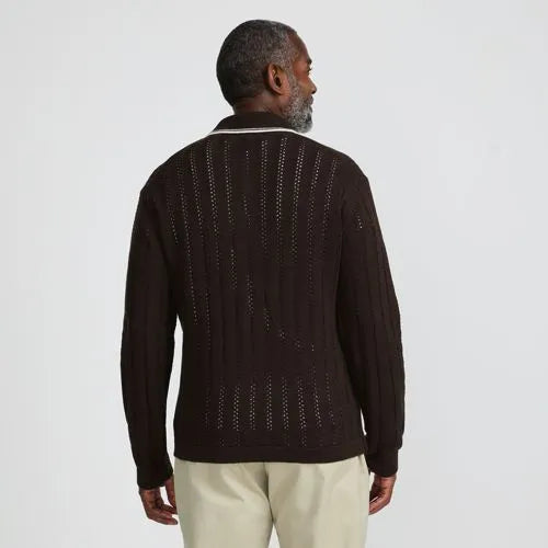 Men's Long Sleeve Button Through Summer Polo Cardigan