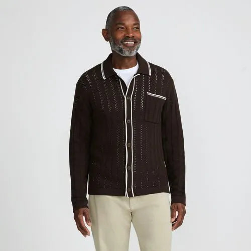 Men's Long Sleeve Button Through Summer Polo Cardigan