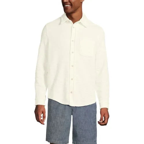 Men's Long Sleeve Knit Boucle Button Through Shirt