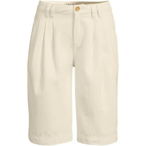 Women's Lightweight Denim Mid Rise Pleated 12" Slouchy Shorts
