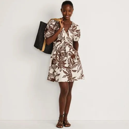 Women's Linen Above the Knee Puff Sleeve Dress