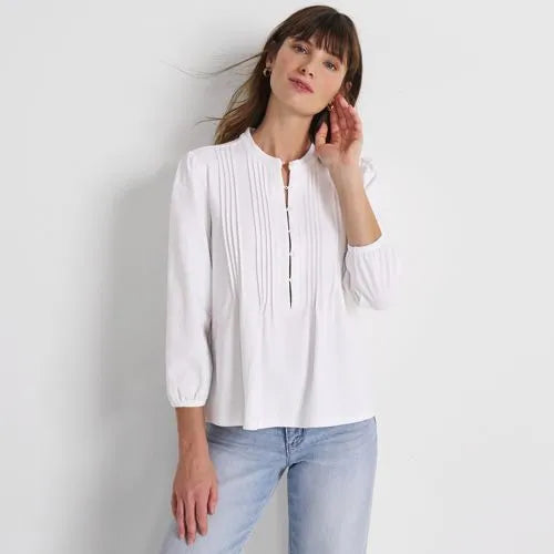 Women's Lightweight Jersey Button Pintuck Top