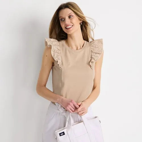 Women's Embroidered Ruffle Tank Top