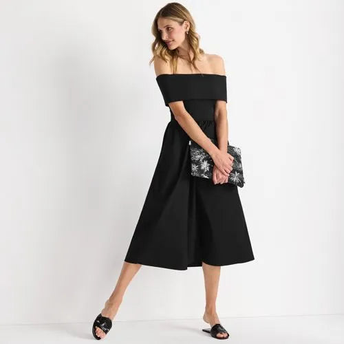 Women's Off the Shoulder Slender Mixed Media Dress