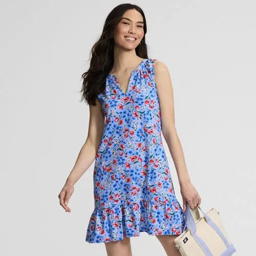 Women's Sleeveless Cotton Jersey Notch Neck Flounce Dress