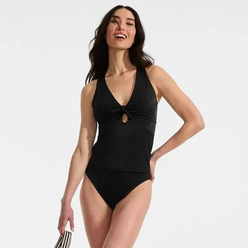 Women's Shine Ribbed Tankini Top and High Waisted Bottom Swimsuit Set