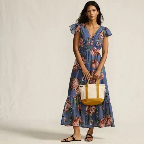 Women's V-neck Flutter Sleeve Maxi Dress