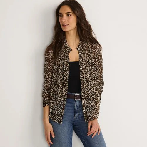 Women's Chiffon Ruffle Front Long Sleeve Top