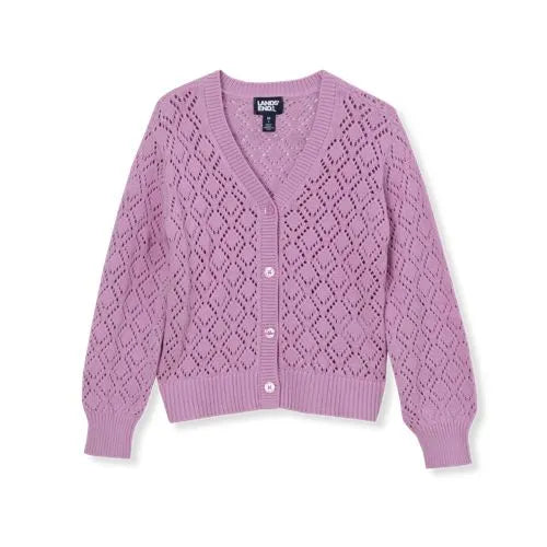 Girls Button Front Pointelle Knit Cardigan