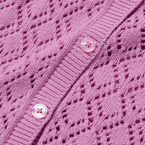 Girls Button Front Pointelle Knit Cardigan