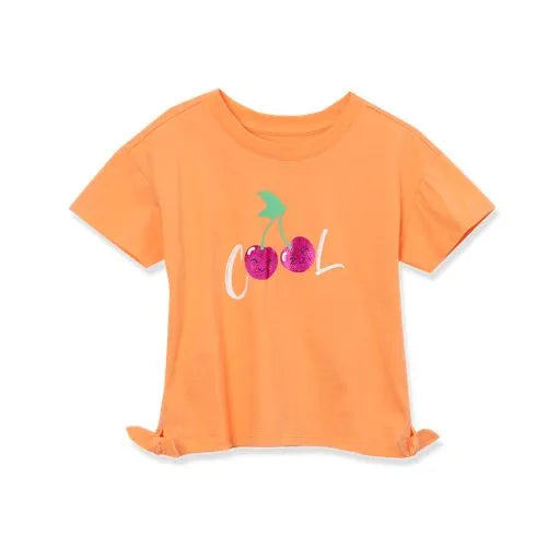 Girls Short Sleeve Side Tie Graphic Tee