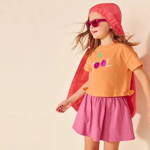 Girls Short Sleeve Side Tie Graphic Tee