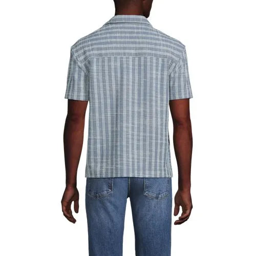 Men's Short Sleeve Textured Jacquard Camp Collar Shirt - Set Top