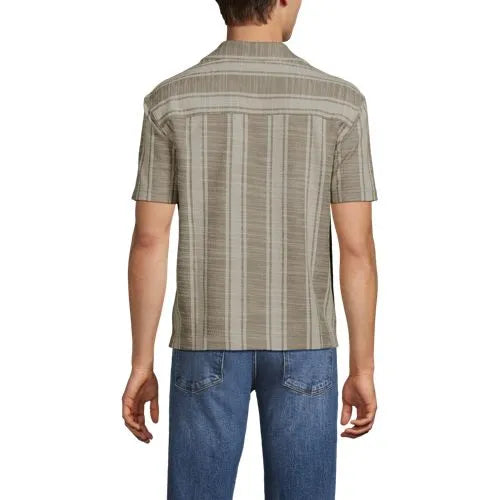 Men's Short Sleeve Textured Jacquard Camp Collar Shirt - Set Top