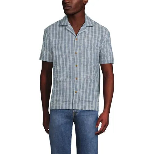 Men's Short Sleeve Textured Jacquard Camp Collar Shirt - Set Top