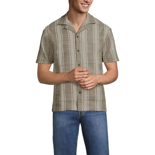 Men's Short Sleeve Textured Jacquard Camp Collar Shirt - Set Top