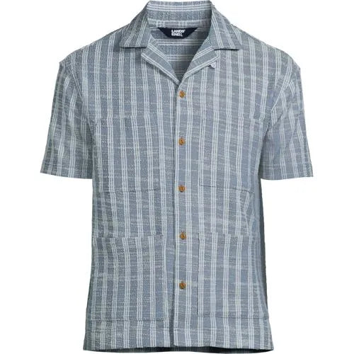 Men's Short Sleeve Textured Jacquard Camp Collar Shirt - Set Top