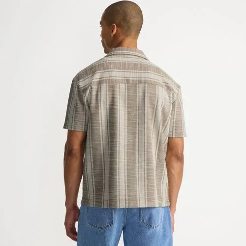 Men's Short Sleeve Textured Jacquard Camp Collar Shirt - Set Top