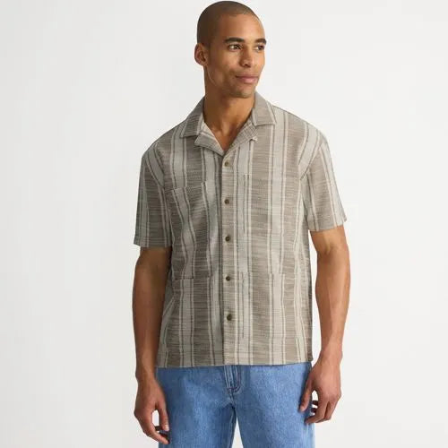 Men's Short Sleeve Textured Jacquard Camp Collar Shirt - Set Top
