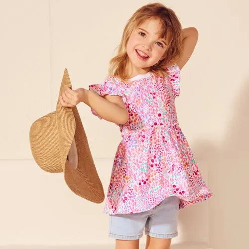 Girls Short Sleeve Gathered Waist Tunic Top