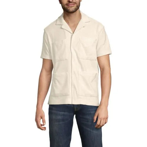 Men's Short Sleeve Textured Terry Camp Collar