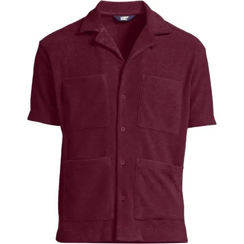 Men's Short Sleeve Textured Terry Camp Collar