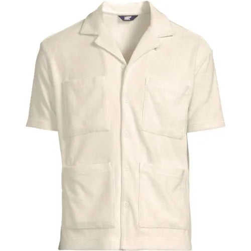 Men's Short Sleeve Textured Terry Camp Collar