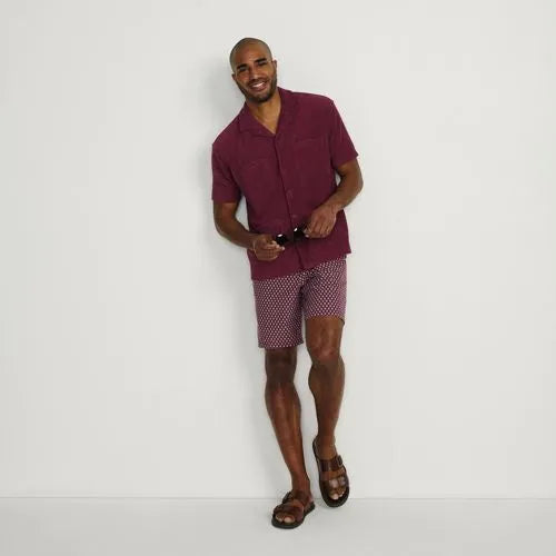 Men's Short Sleeve Textured Terry Camp Collar