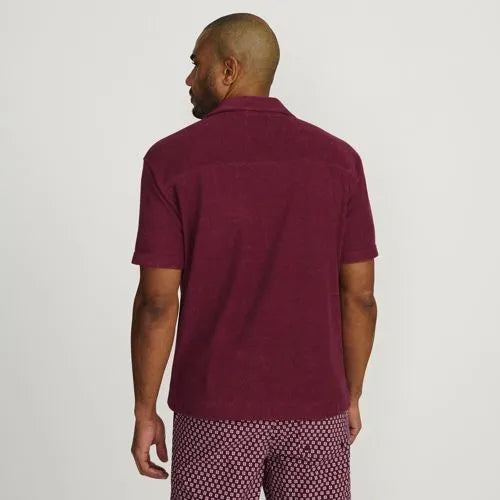 Men's Short Sleeve Textured Terry Camp Collar
