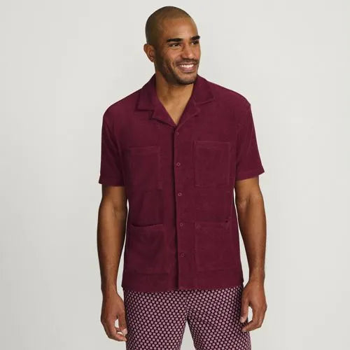 Men's Short Sleeve Textured Terry Camp Collar