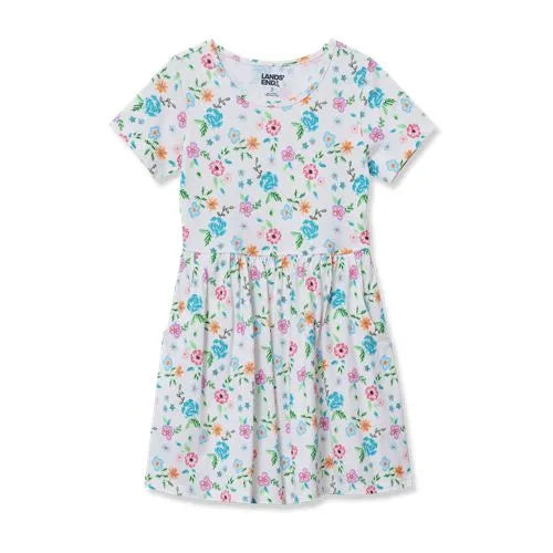Girls Short Sleeve Gathered Waist Jersey Dress