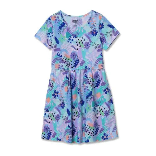 Girls Short Sleeve Gathered Waist Jersey Dress