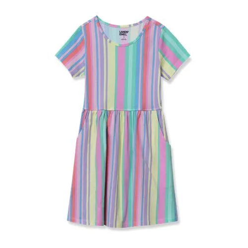 Girls Short Sleeve Gathered Waist Jersey Dress
