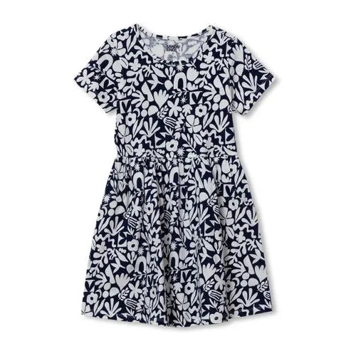 Girls Short Sleeve Gathered Waist Jersey Dress
