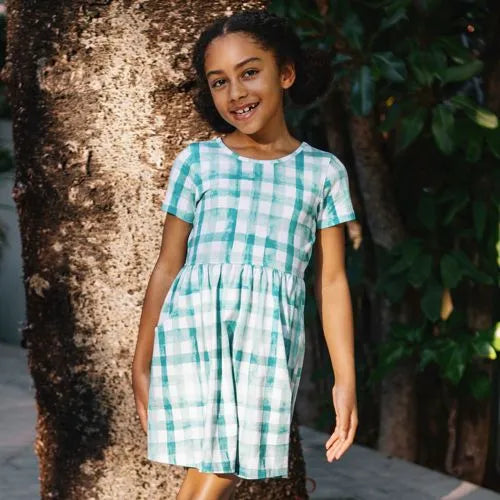 Girls Short Sleeve Gathered Waist Jersey Dress