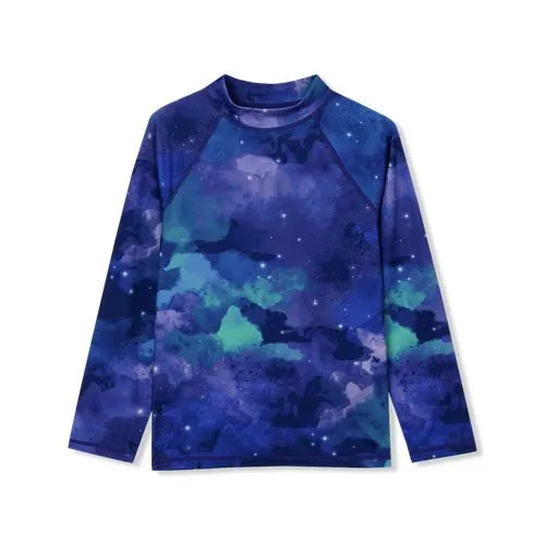 Boys Chlorine Resistant Long Sleeve Mock Neck UPF 50 Rash Guard