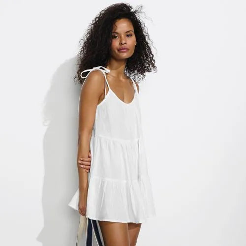 Women's Oversized Cotton Gauze Tiered Mini Cover-up Dress