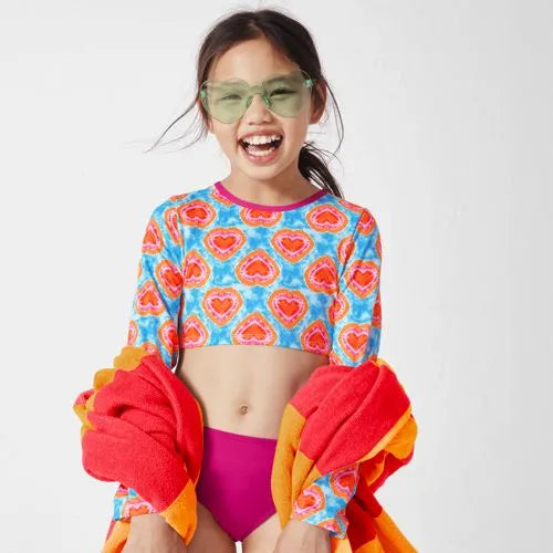 Girls Long Sleeve Top Bikini Set Swimsuit